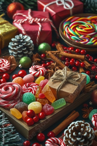 Various types of candies displayed on a table. Perfect for sweet treats and dessert concepts
