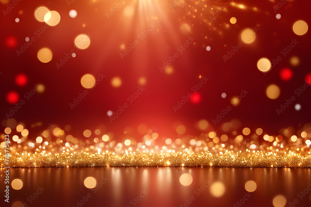 Red background with golden light effects. Horizontal background with bokeh blur effects for Christmas. photo platform AI platform Red background with golden light effects. Horizontal background with bokeh blur effects for Christmas. photo platform AI platform