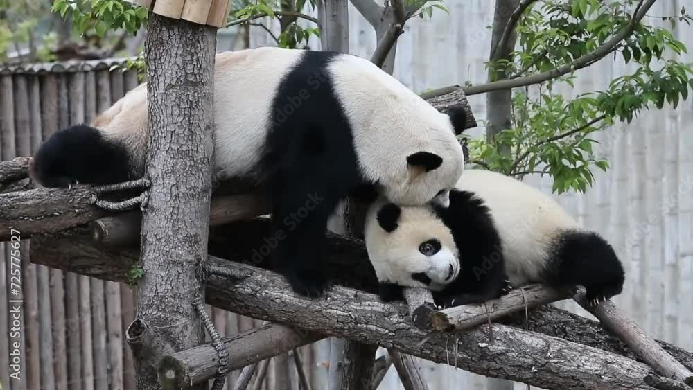 Mother Panda and her Baby, Chengdu Panda Base, China Mother Panda and her Baby, Chengdu Panda Base, China