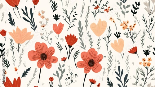 boho, doodle, floral seamless pattern, color pastel. Generative Ai © Passtudio