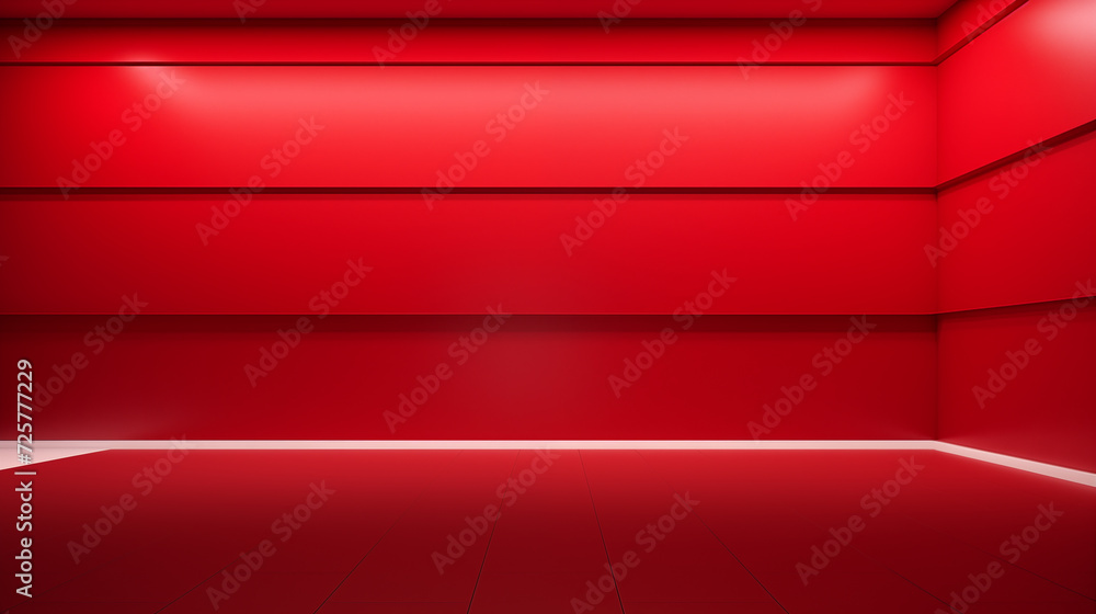 Obraz premium Red modern minimalistic interior background wall mockup 3d render