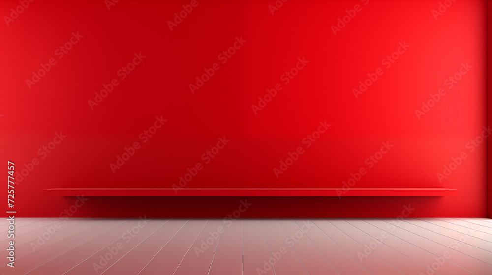 Obraz premium Red modern minimalistic interior background wall mockup 3d render