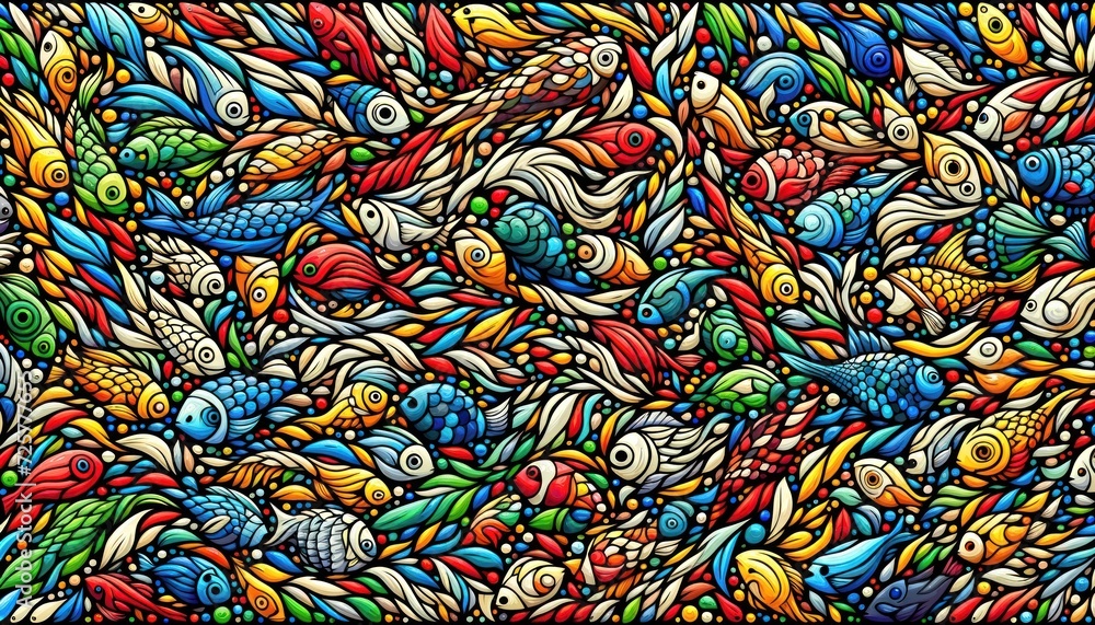 A playful and artistic texture filled with various colorful fish