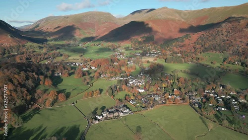 Aerial view of Grasmere and surrounding Fells, home of William Wordsworth, Lake district National Park, Cumbria, England photo