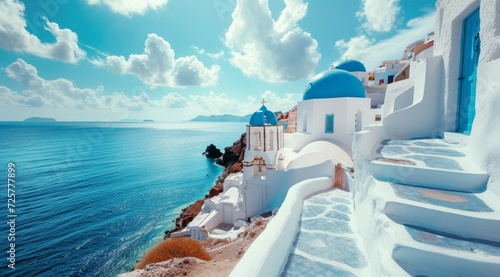 blue and white greek seaside architecture