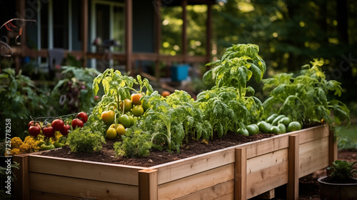 Tomato harvest in the garden in high wooden beds © Katrin_Primak