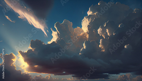 Beautiful sky with cumulus clouds, Ai generated image