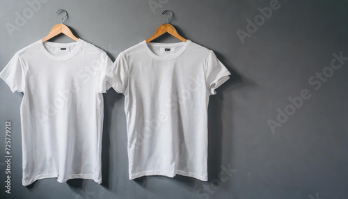 White t-shirts with copy space on gray background.