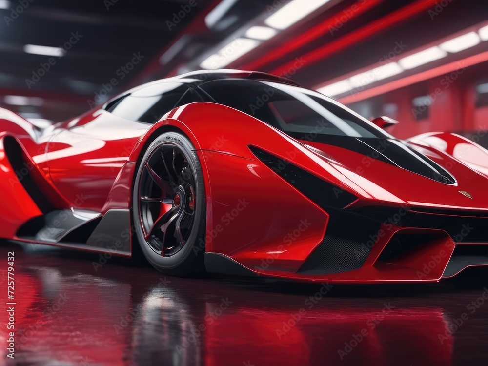 Blurry Velocity: Dynamic Side Perspective of a Red Futuristic Car