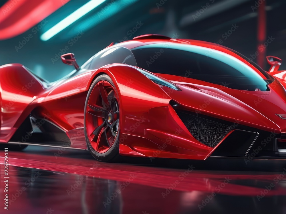 Speedway Dreams: Side View of a Red Futuristic Car in Motion Blur