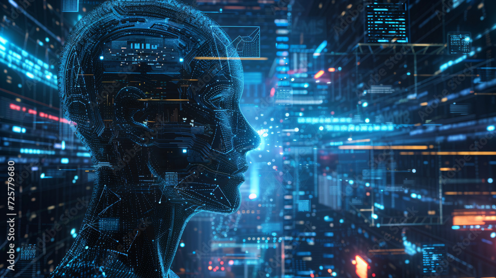 robot in the data center of data, in the style of futuristic fragmentation, realistic hyper-detailed rendering, light-focused robot in the data center of data, in the style of futuristic fragmentation, realistic hyper-detailed rendering, light-focused
