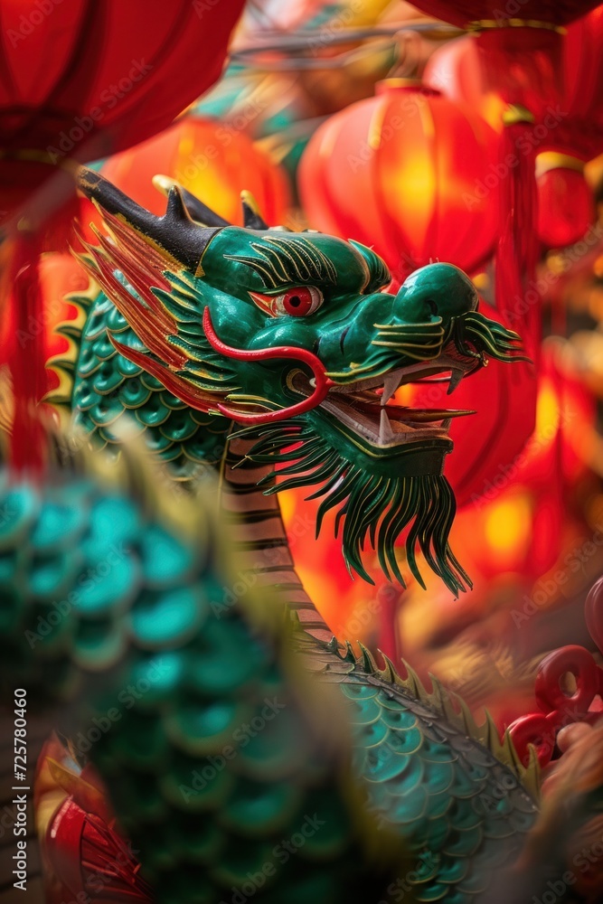 Fototapeta premium green wooden dragon, symbol of chinese new year
