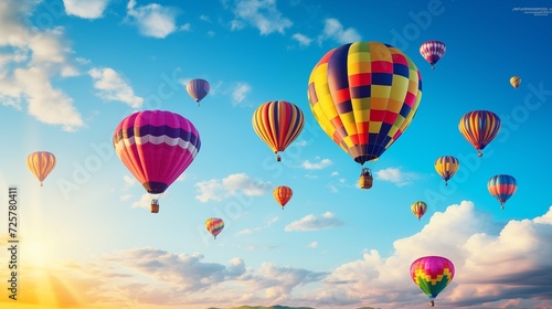Colorful hot air balloons gracefully soaring against a clear and vibrant sky during a festive occasion