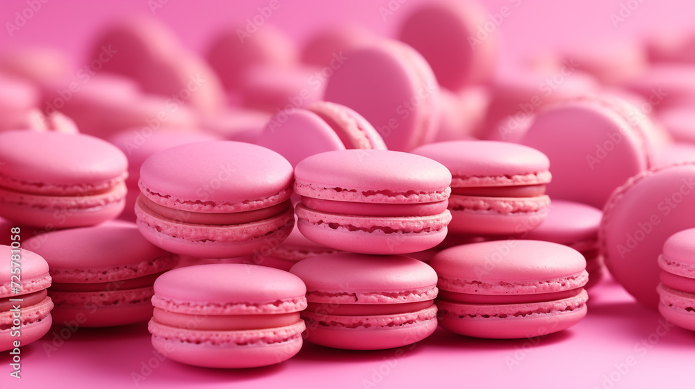A tower of delectable pink macaroons, stacked high with a delicate sweetness that entices the senses A tower of delectable pink macaroons, stacked high with a delicate sweetness that entices the senses