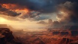  dramatic images capturing dynamic cloud formations drifting over a sunlit desert canyon, casting shadows and enhancing the contrasts of the rugged terrain