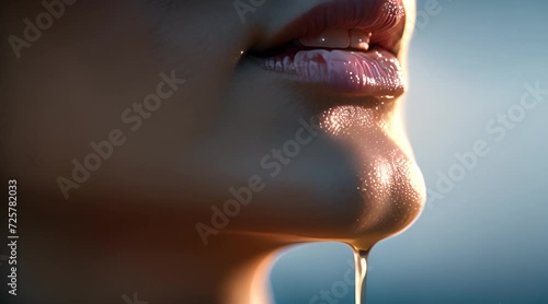 water dripping from woman's mouth in licking pose