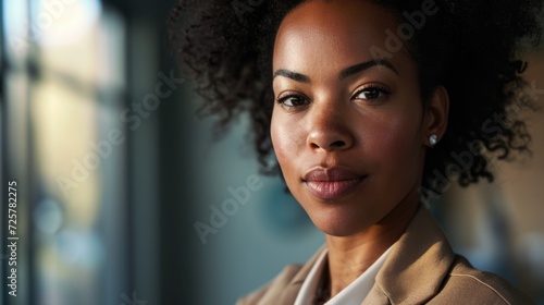 young african american business woman standing in office smiling with arms crossed