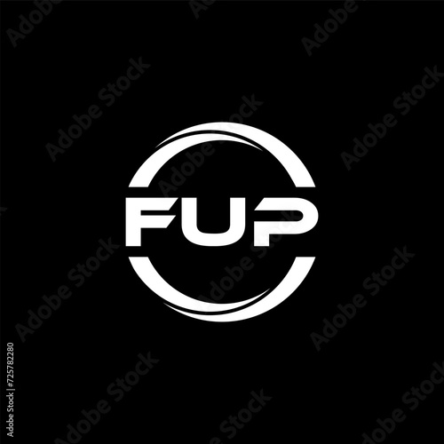 FUP letter logo design with black background in illustrator, cube logo, vector logo, modern alphabet font overlap style. calligraphy designs for logo, Poster, Invitation, etc.