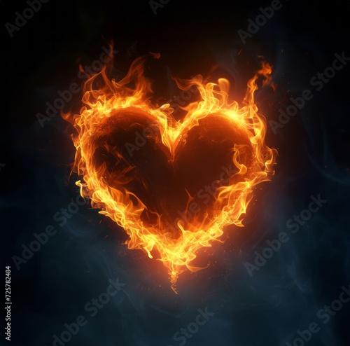 flame heart on black background
