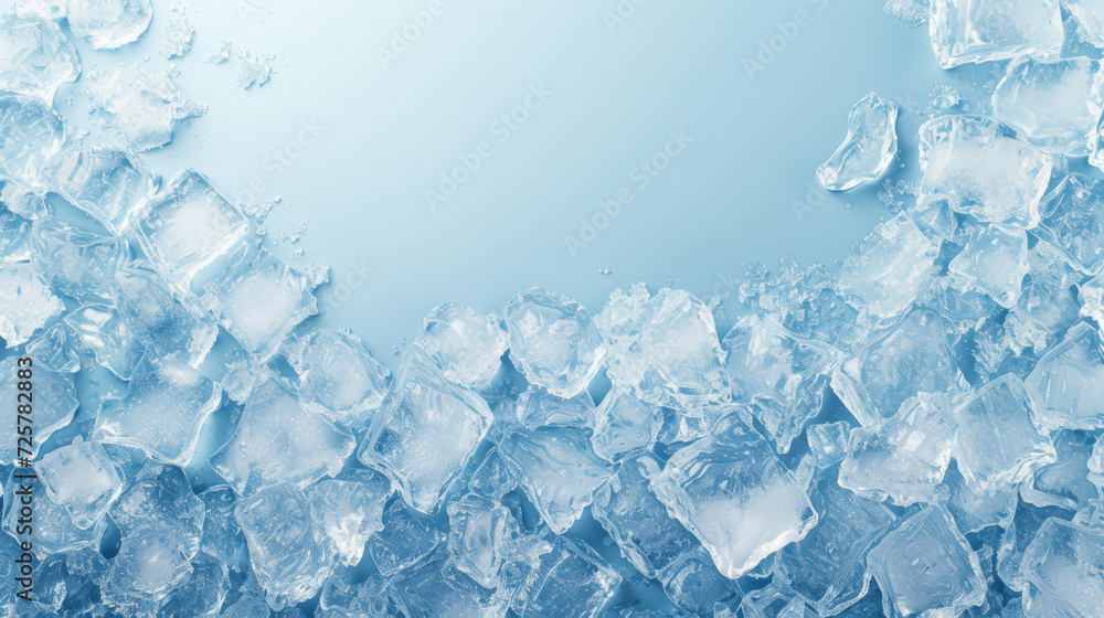 Chilled blue ice cubes on the edge with a frosty background. Chilled blue ice cubes on the edge with a frosty background.