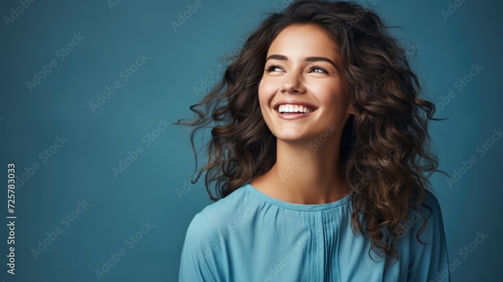 young woman clinging to her hands or standing pensively during happy moments young woman clinging to her hands or standing pensively during happy moments