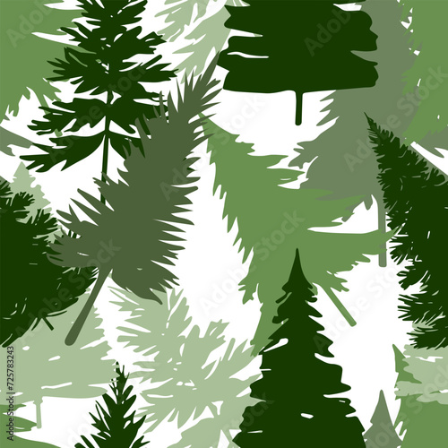 Green fir tree forest seamless pattern vector illustration.