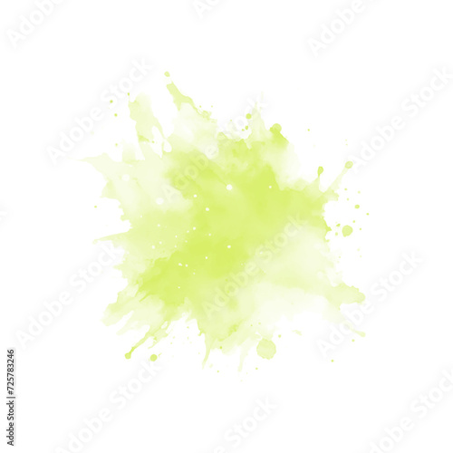 Abstract green watercolor water splash on a white background. Vector watercolour texture in salad color. Ink paint brush stain. Green splatter spot. Watercolor pastel splash