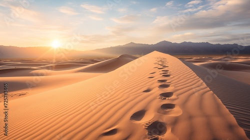  Highlight the dynamic patterns of sunlit sand dunes by capturing the intricate footprints left by various wildlife, showcasing the desert's living canvas