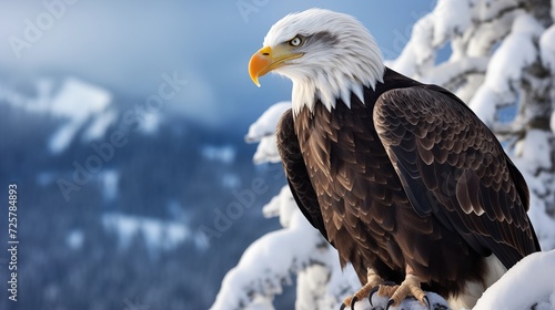  Majestic scenes of bald eagles perched on snow-covered branches, showcasing their regal presence in a wintry wilderness