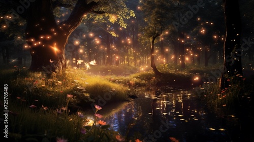 Nighttime enchantment with long-exposure shots capturing the whimsical trails of fireflies in a serene meadow