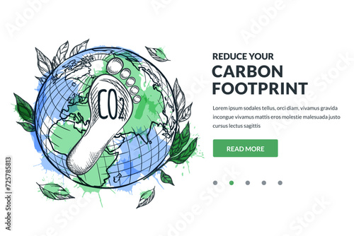 Reduce carbon footprint, ecology, environmental concept. Earth Environment Day vector hand drawn sketch illustration