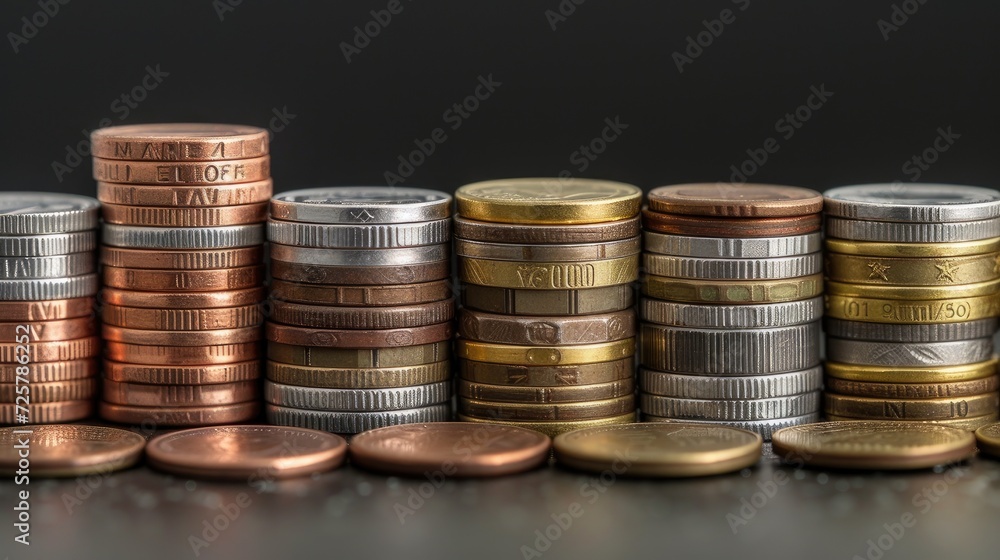 Euro coins arranged in various positions, highlighting the unique designs and denominations of Euro currency in an engaging visual display Euro coins arranged in various positions, highlighting the unique designs and denominations of Euro currency in an engaging visual display