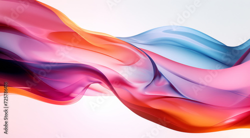 Abstract wave of translucent colors flowing across a white background. Creative fluidity and abstract art