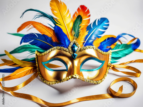 Golden Mystery: Discover the Elegance of Carnival in Our Colored Feather Mask