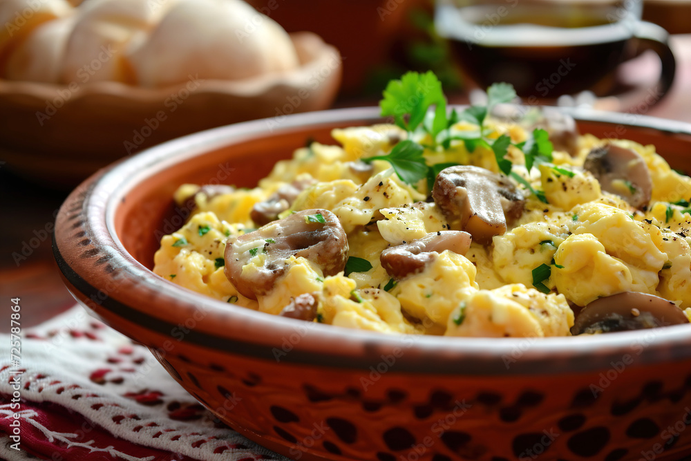 Omelet with mushrooms in a plate on the table Omelet with mushrooms in a plate on the table