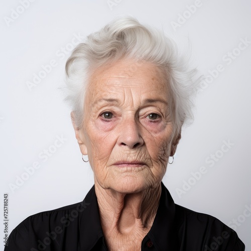 Older Woman With White Hair and Black Shirt