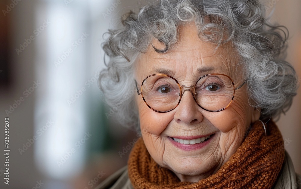Multiracial Older Woman Wearing Glasses and Scarf Multiracial Older Woman Wearing Glasses and Scarf