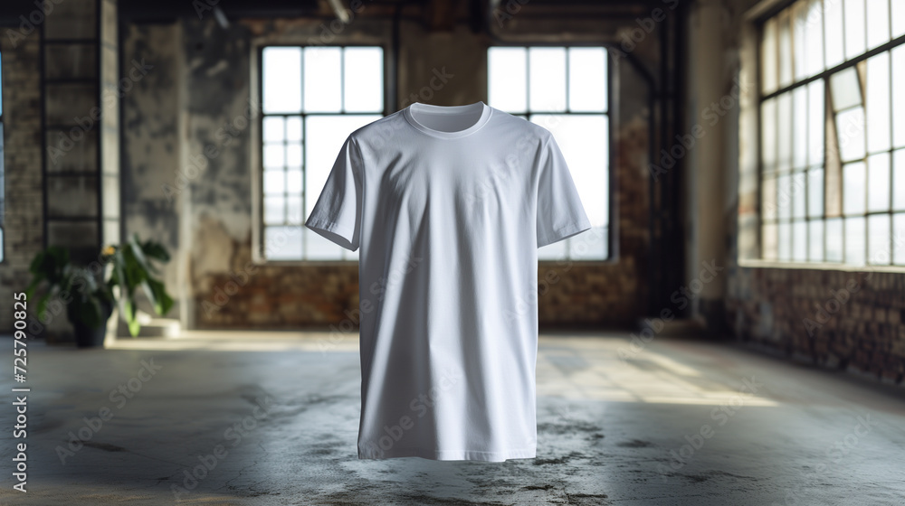 Urban Chic White T-Shirt Mockup in Industrial Space