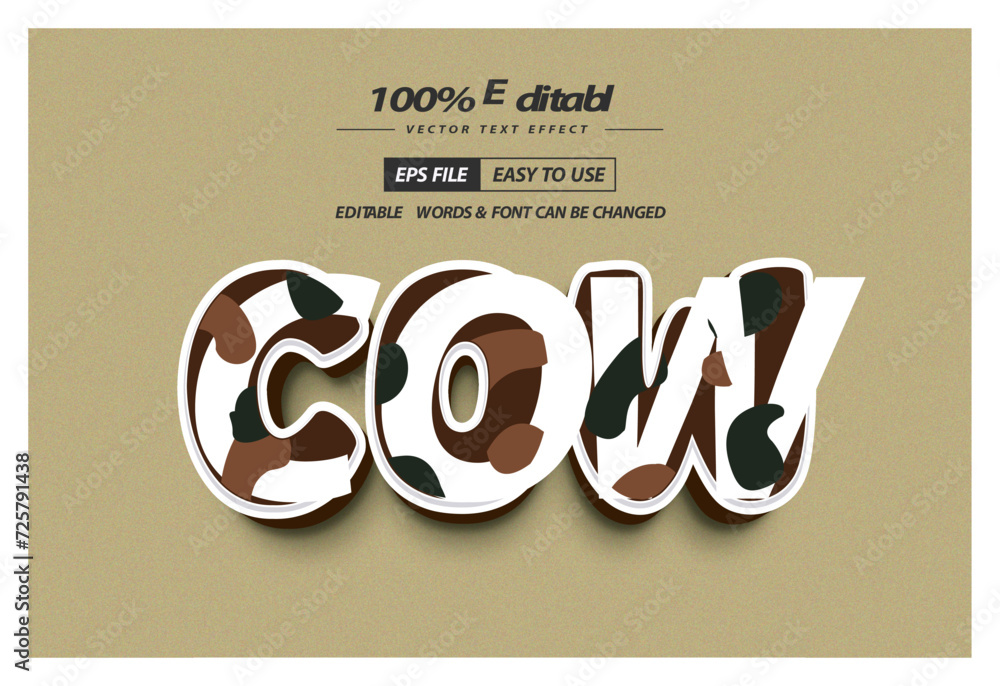 Cartoon farm animal cow pattern vector editable text effect Stock ...