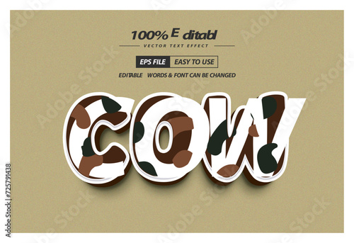 Cartoon farm animal cow pattern vector editable text effect
