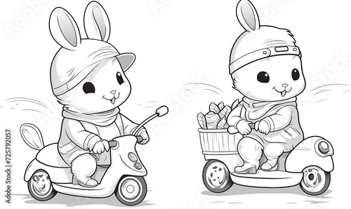 A drawing of a rabbit riding a scooter