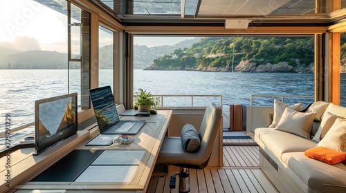 A Serene Floating Office  Remote Work on a Boat with Breathtaking Views - Embracing Flexibility  Collaboration  and Work-Life Balance