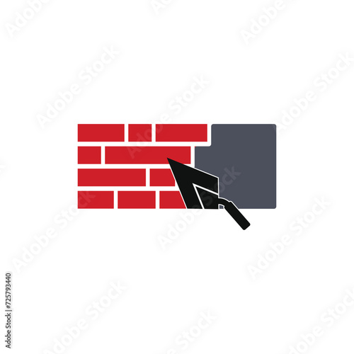 Plastering brick logo design concept with trowel