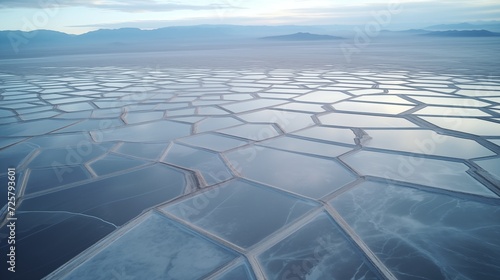 Aerial shots of naturally occurring geometric patterns in expansive salt flats