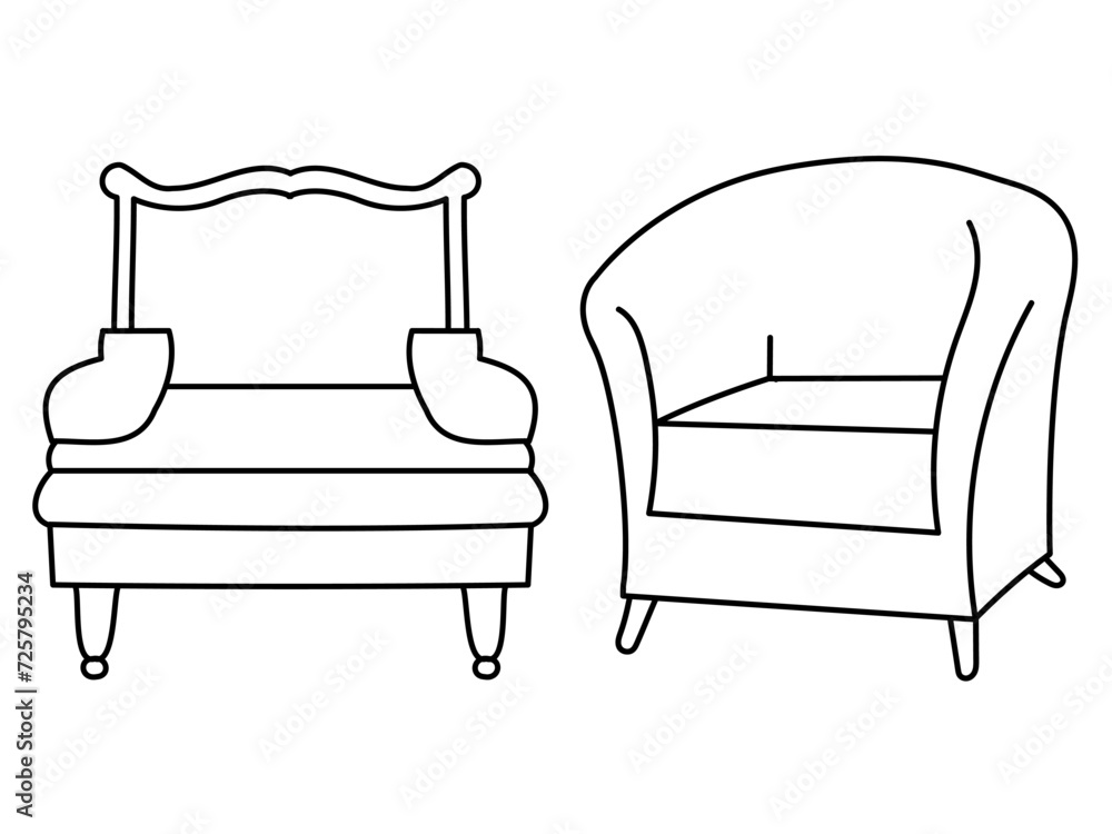 Modern furniture armchair home, Continuous line drawing executive office chair concept, sofa chair vector illustration Modern furniture armchair home, Continuous line drawing executive office chair concept, sofa chair vector illustration