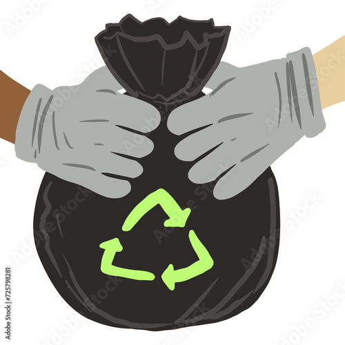 Volunteers are collecting trash, 
Two hands helping each other pick up trash.