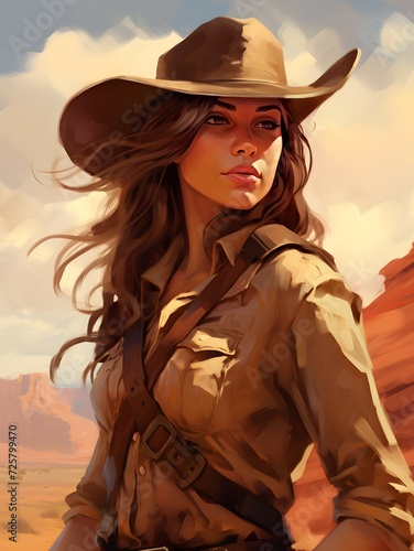 Cowgirl Western Woman - sunset - ai generated