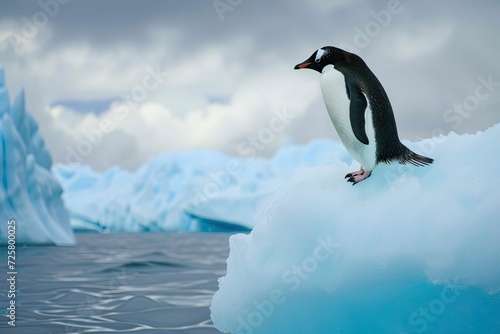 Penguin on a glacier in the ocean