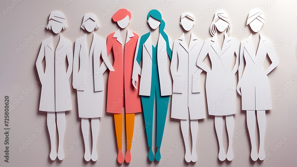 International Women's Day Concept , Paper cut art 3D Banner format wallpaper abstract , strong confident professional working women , empowering women copy space International Women's Day Concept , Paper cut art 3D Banner format wallpaper abstract , strong confident professional working women , empowering women copy space