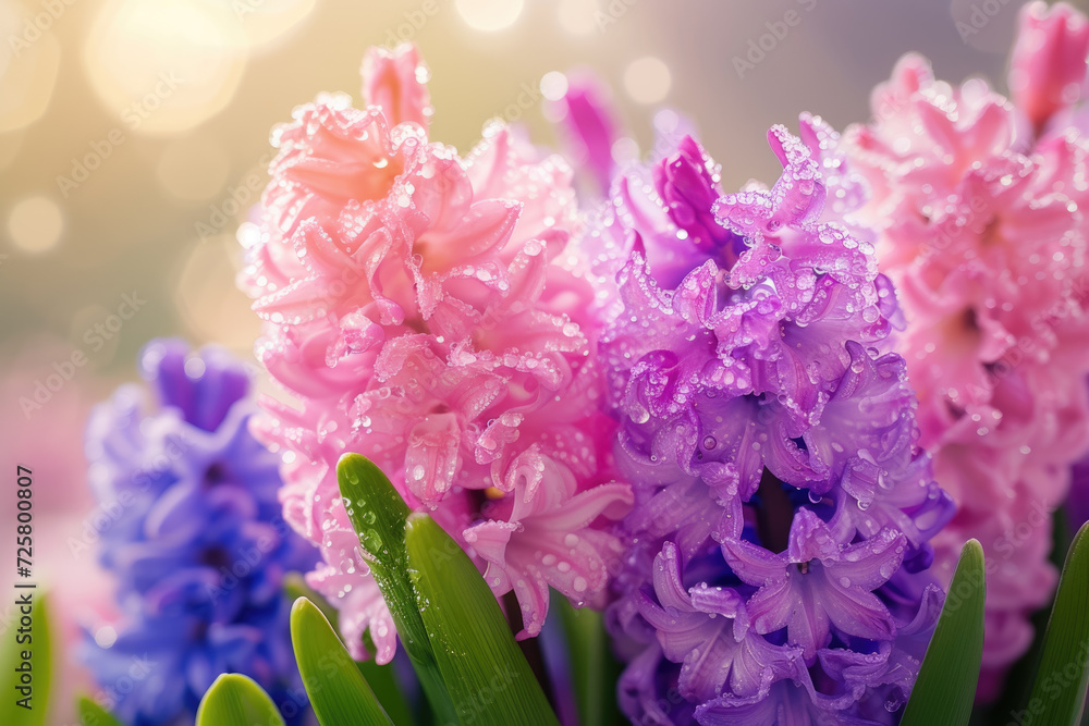 close-up of a cluster of hyacinths in a garden, their purple and pink flowers a beautiful sign of spring close-up of a cluster of hyacinths in a garden, their purple and pink flowers a beautiful sign of spring